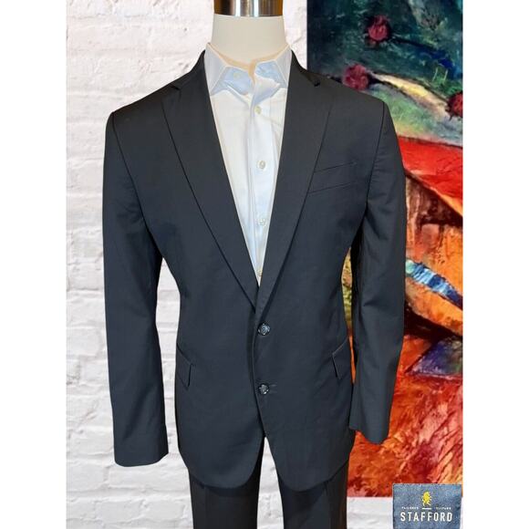 Stafford 46R Mens Basic Black Classic Blazer Sport Suit Jacket Separate - Picture 5 of 15